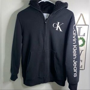 CALVIN KLIEN JEANS BOYS SHEPRA LINED FUR FULL ZIP HOODED JACKET
